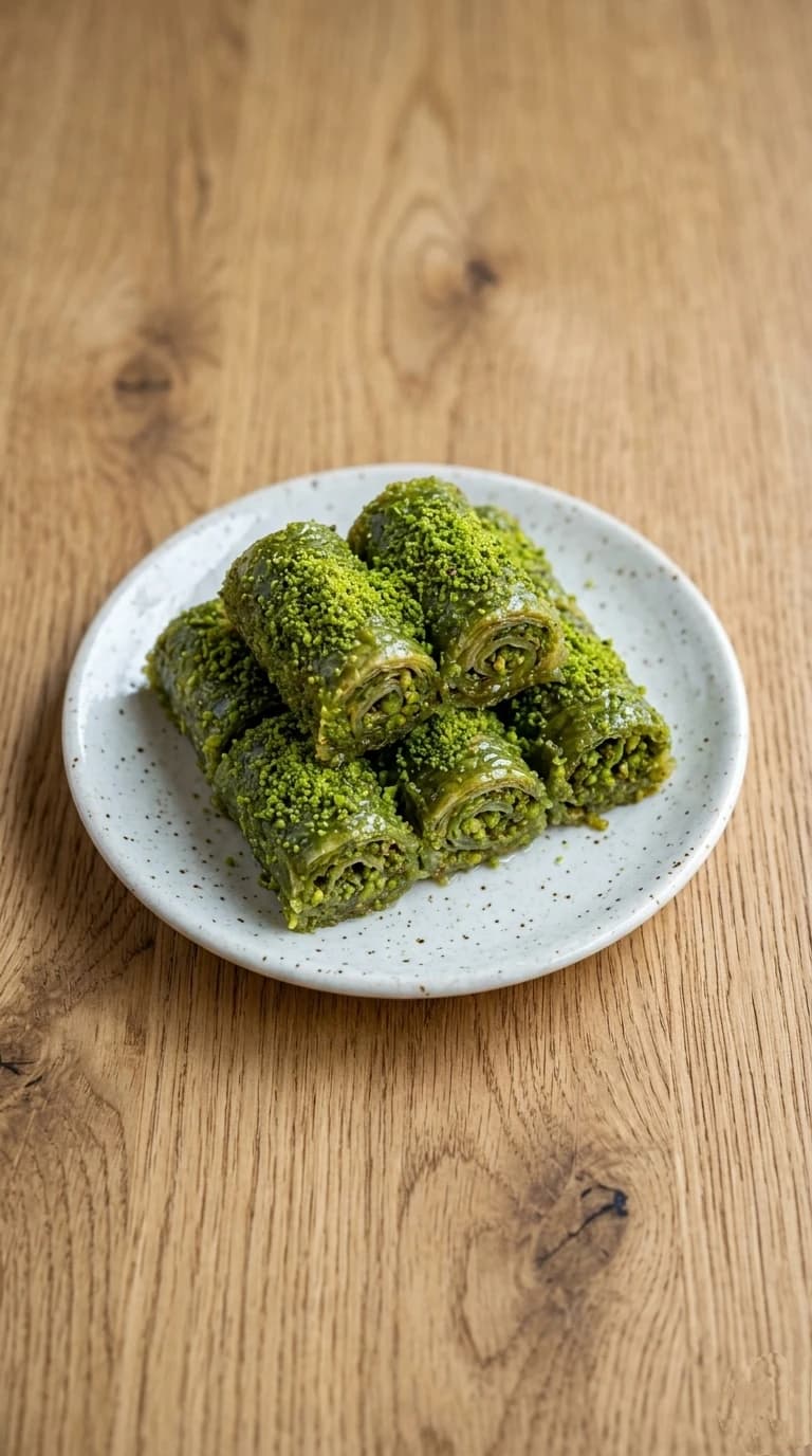 Baklavacı usulü Evde Fıstıklı Dürüm Baklava Nasıl Yapılır? Ev yapımı fıstıklı dürüm baklava tarifi ve yapılışı için malzemeleri inceleyin.