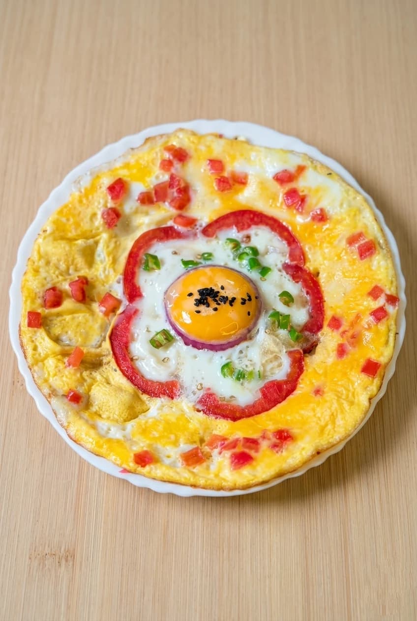 Kahvaltılık ikramlar için günün sunum önerisi; Biberli çiçek yumurta nasıl pişirilir? Biberli çiçek omlet tarifi ve yapılışı için malzemeleri inceleyin.