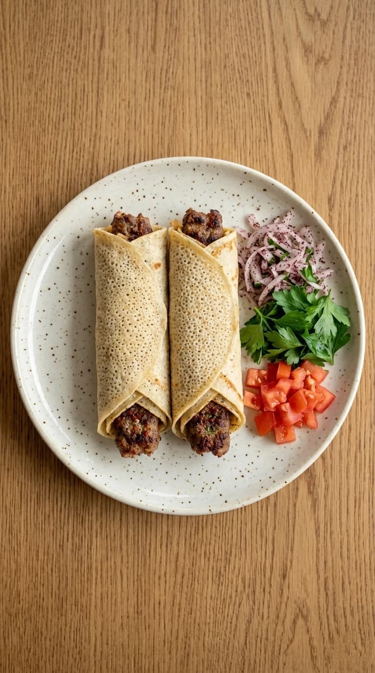 Urfa dürüm kebap tarifi Değişik Krep tarifleri için günün önerisi; lavaş yerine krep ile Urfa dürüm kebap nasıl yapılır? Garnitürleri yanında çift kat krepten Urfa dürüm tarifi ve yapılışı için malzemeleri inceleyin.
