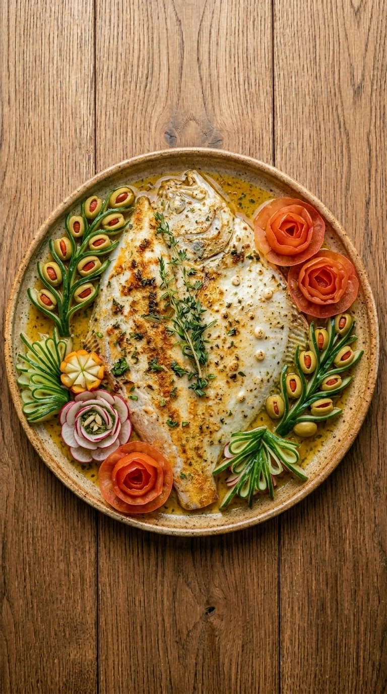 Fırında Sebzeli Kalkan Balığı Tarifi Balık tarifleri için günün önerisi sanatsal sunum ile fırında sebzeli kalkan balığı nasıl pişirilir? Fırında kalkan tarifi ve yapılışı için malzemeleri inceleyin.